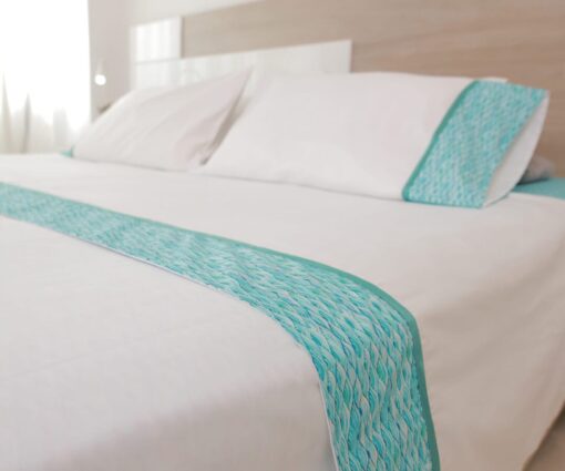Juego de cama en tela grabada con ondas verdes
