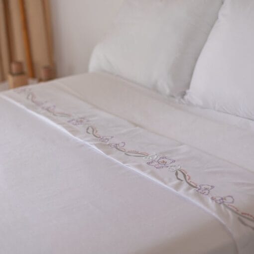 Juego De Cama Cuna Blanco Con Bordado Osos