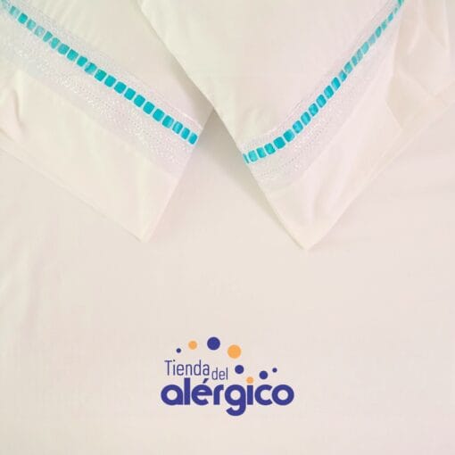 Set De Fundas Blancas 100% Algodón Con Letín - Cinta Azul/Salmón