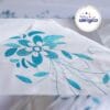JUEGO DE CAMA BLANCO CON BORDADO FLOR AZUL ALMOHADA